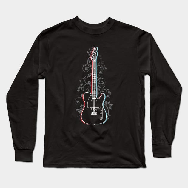 T-Style Electric Guitar 3D Outline Flowering Vines Long Sleeve T-Shirt by nightsworthy